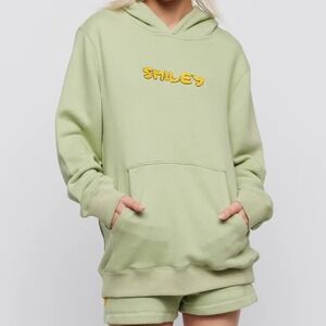 Samii Ryan X Smiley Chenille Hoodie Sage Green Graphic Pullover Sweatshirt‎ XS